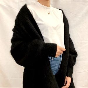 Oversize Black Fuzzy Cardigan Sweater